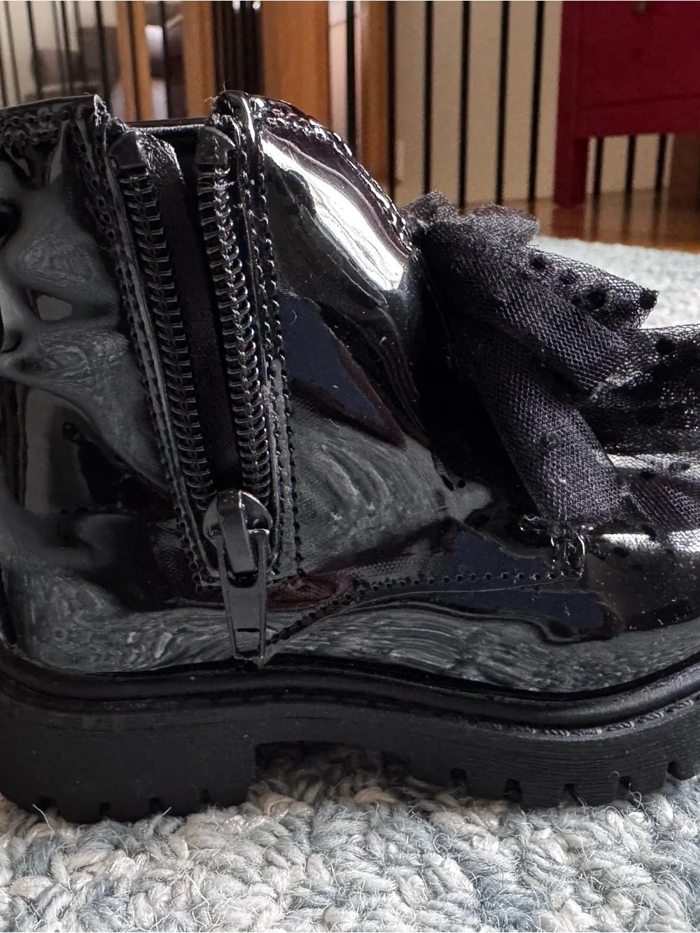 Jessica Simpson Black Tulle Bow Ankle Boots for Kids